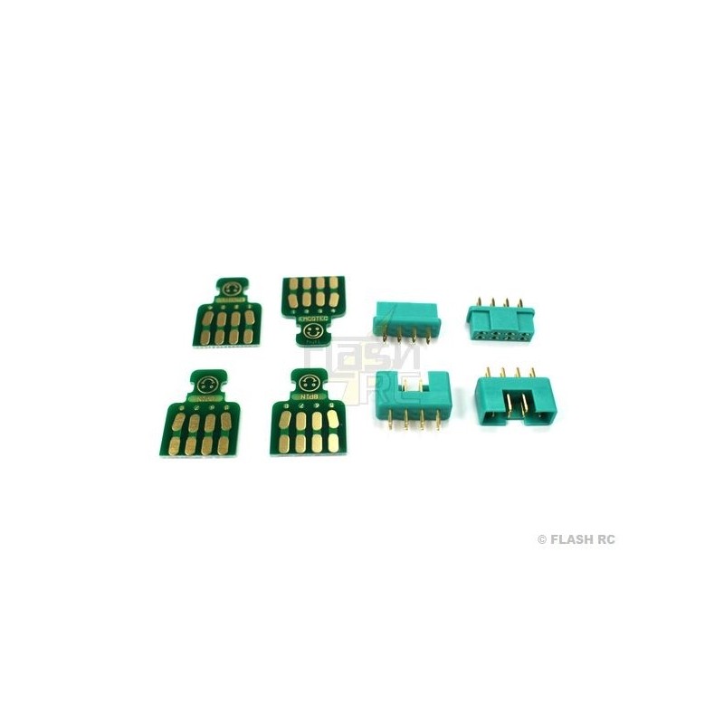Toma MPX - Toma MPX 8 pines verde M/F + placas (2 pares) - FLASH RC