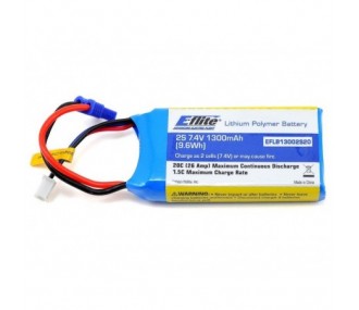 Baterías de propulsión de aviones RC - E-flite lipo 2S 7.4V 1300mAh 20C socket EC2 - FLASH RC
