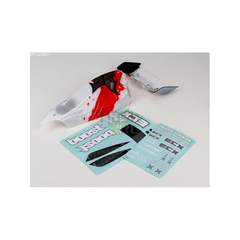 Spare parts for RC cars - White/red body + spoiler ECX 1/10 2WD Boost - FLASH RC