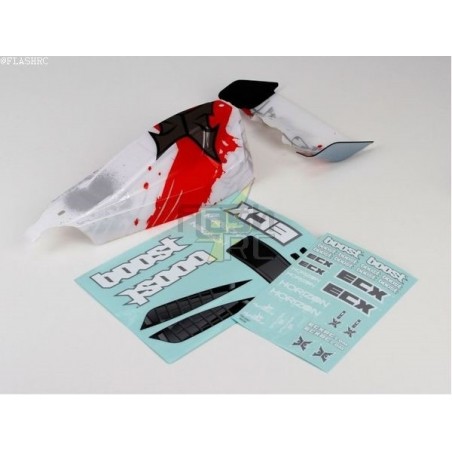 Ersatzteile RC-Cars - Karosserie weiß/rot + Querruder ECX 1/10 2WD Boost - FLASH RC