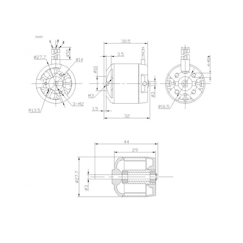 Outrunner - Motore senza spazzole DM2220 (71g, 1100kv, 200W) Pro-Tronik - FLASH RC