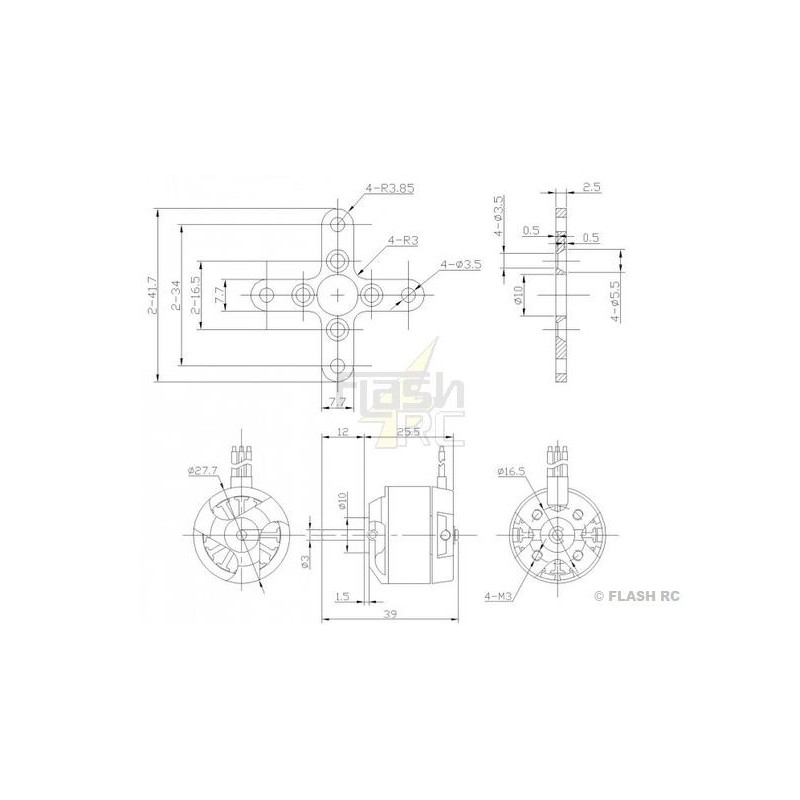 Outrunner - Moteur Brushless DM2210 (43g, 1100kv, 110W) Pro-Tronik - FLASH RC