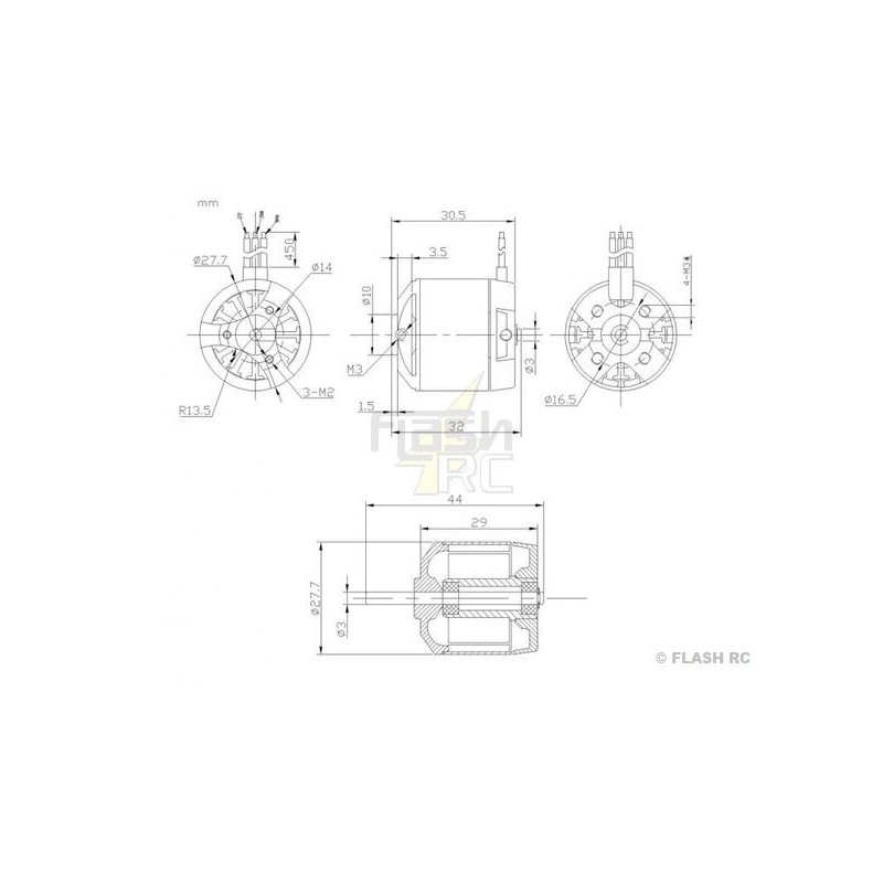 Outrunner - Moteur Brushless DM2215 (56g, 1150kv, 160W) Pro-Tronik - FLASH RC