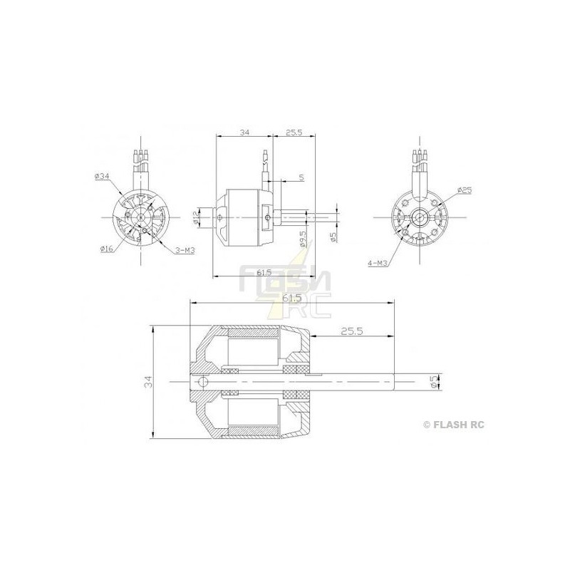 Outrunner - Motor sin escobillas DM2615 (97g, 1050kv, 250W) Pro-Tronik - FLASH RC