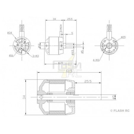 Outrunner - Moteur Brushless DM2615 (97g, 1050kv, 250W) Pro-Tronik - FLASH RC