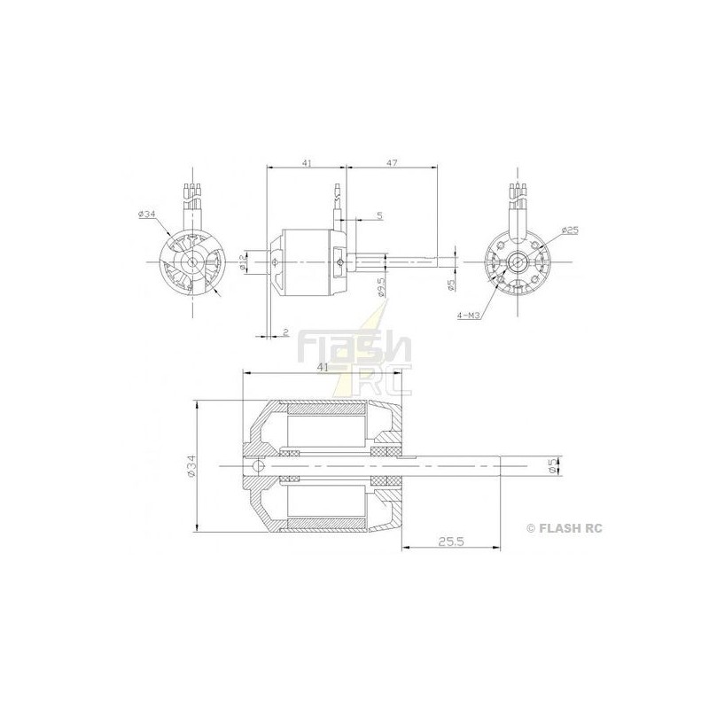 Outrunner - Motore senza spazzole DM2620 (125g, 1200kv, 360W) Pro-Tronik - FLASH RC