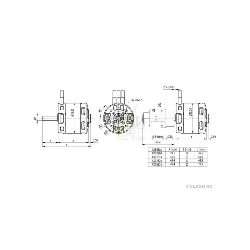 Outrunner - Moteur AXI 2820/8 V2 GOLD LINE (148g, 1500kv, 565W) - FLASH RC