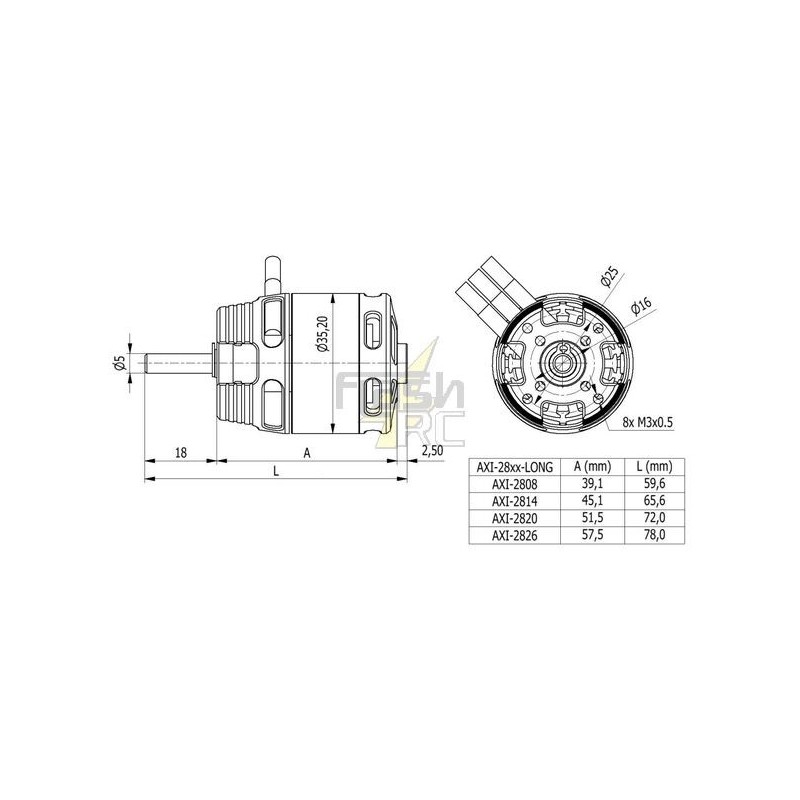 Outrunner - AXI 2814/20 V2 GOLD LINE Motor de eje largo (115g, 840kv, 355W) - FLASH RC