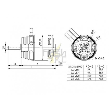 Outrunner - Moteur AXI 2814/20 V2 GOLD LINE Axe Long (115g, 840kv, 355W) - FLASH RC