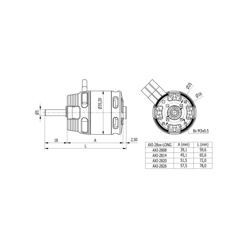 Outrunner - Motor AXI 2826/12 V2 GOLD LINE Langachse (187g, 760kv, 655W) - FLASH RC