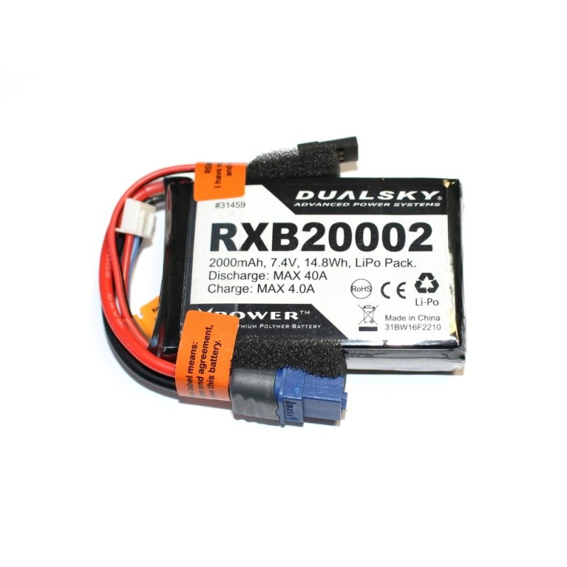 Batterie Lipo 2S 7.4V 2000mAh 20C RX Dualsky prise XT60 - FLASH RC
