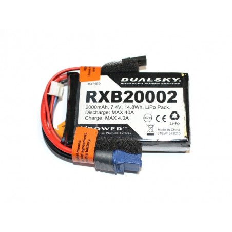 Batterie Lipo 2S 7.4V 2000mAh 20C RX Dualsky prise XT60 - FLASH RC