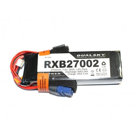 Batterie Lipo 2S 7.4V 2700mAh 20C RX Dualsky prise XT60 - FLASH RC