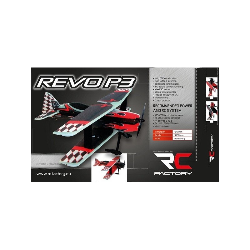 Aereo acrobatico RC - RC Factory Revo P3 nero ca.0.94m - FLASH RC