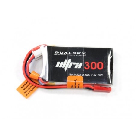 Batterie Dualsky Ultra, lipo 2S 7.4V 300mAh 50C prise jst-bec - FLASH RC