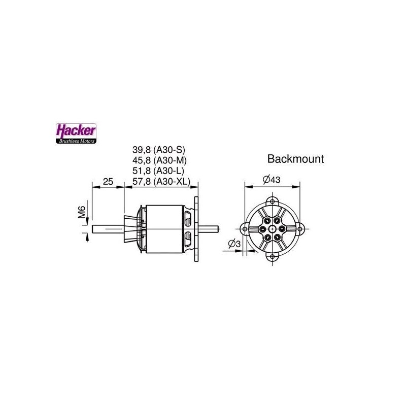 Outrunner - Motore brushless Hacker A30-22S V4 (70g, 1440kv, 340W) - FLASH RC