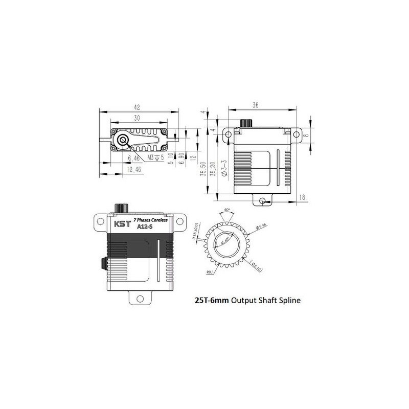 Servo alare KST A12-T HV 12mm (32g, 13.8kg.cm, 0.08s/60°) - FLASH RC