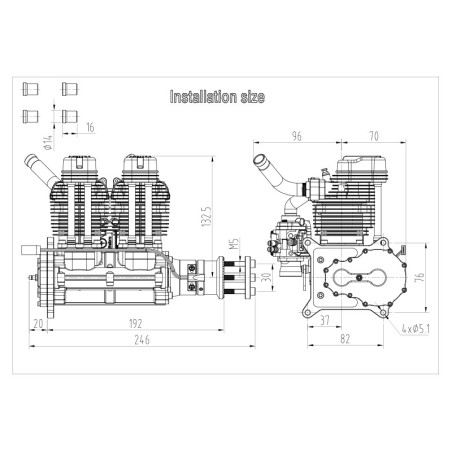 Moteur essence 4 temps GF60i2 60cc bicylindre - NGH