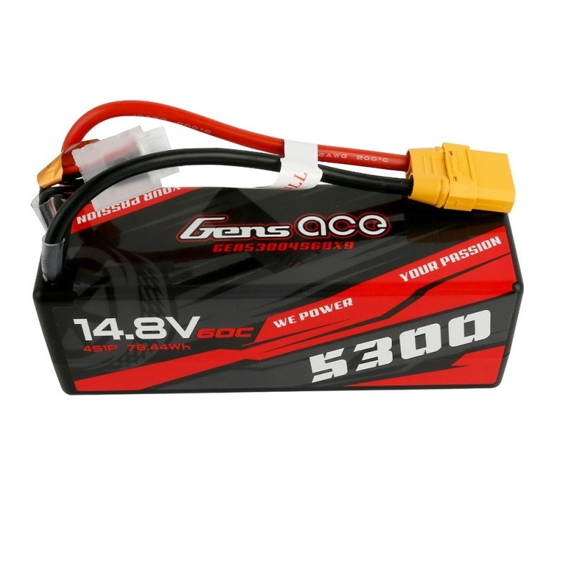 Gens Ace Hardcase Battery, Lipo 4S 14.8V 5300mAh 60C XT90 Connector - FLASH RC