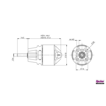 Motore brushless Hacker A20-20 L-LN EVO (68g, 1022kv, 200W)
