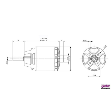 Hacker A30-8 XL-LN brushless motor (190g, 1100kv,650W)