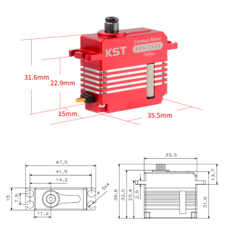 Servo Numérique KST X15-755x (40g, 10.2Kg/cm , 0.04s/60°) - FLASH RC