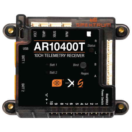 DSM2/DSMX 2.4Ghz SPEKTRUM - Spektrum AR10400T DSMX 10 Channel PowerSafe Receiver, Telemetry - FLASH RC