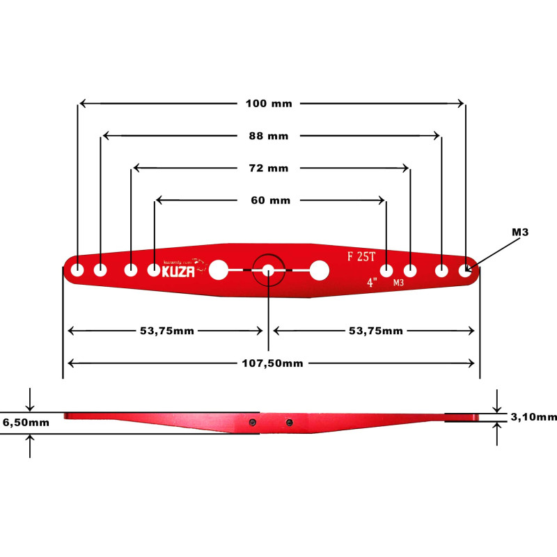 Pallonier 2 Arm 25T 100/88/72/ 60mm 4" M3 Aluminium