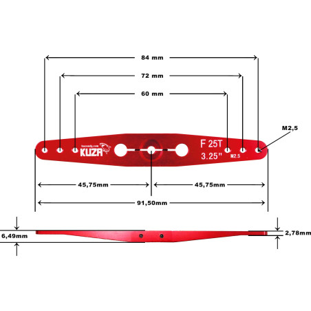 Kuza 2-arm servo horn 25T 84/72/60mm 3.25 M2.5mm Aluminum - FLASH RC