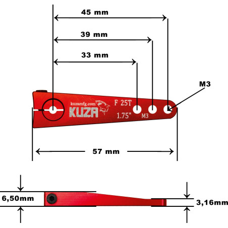 Single-arm horn 25T 45/39/33mm 1.75" M3 Aluminum - FLASH RC