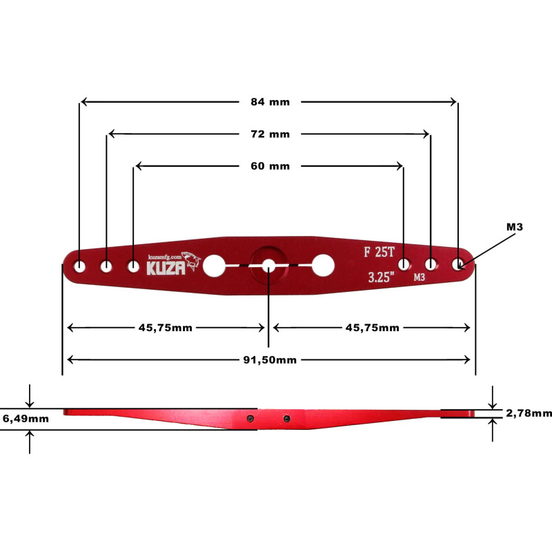 2-arm servo horn 25T 84/72/60mm 3.25" M3 Aluminum - FLASH RC