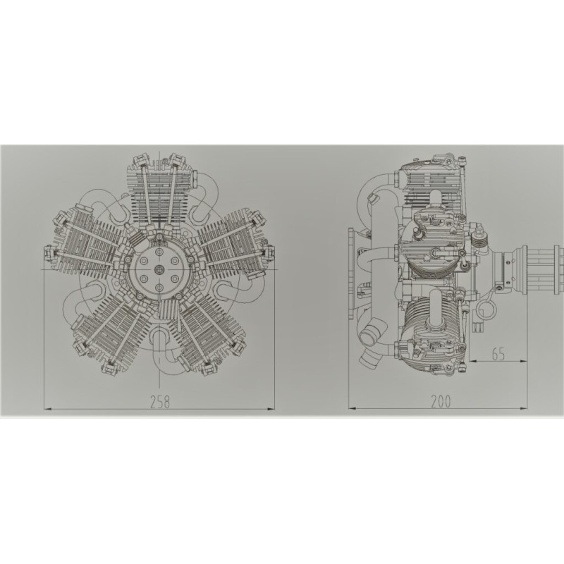 Moteur essence 4 temps GF150 R5 150cc radial 5 cylindres - NGH