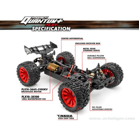 QUANTUM+ XT FLUX 4X4 1/10 ARGENT ROUGE - FLASH RC