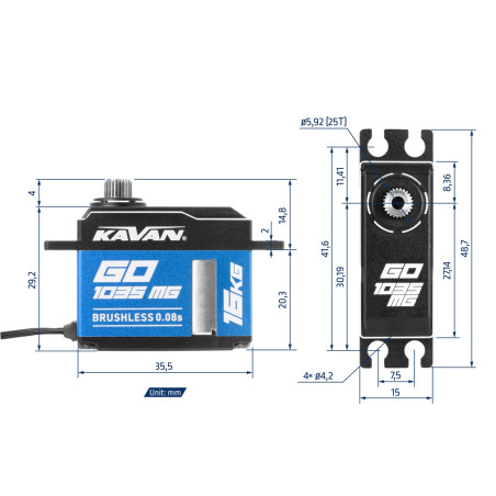 Servo Kavan GO-1035MG (0.08s/60°, 16kg.cm) - FLASH RC
