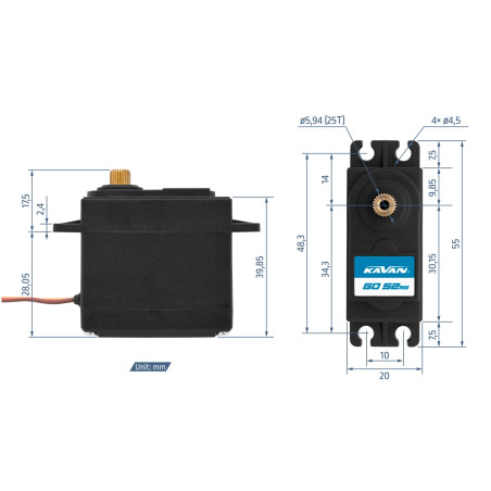 Servo Kavan GO-52MG (0.21s/60°, 7.5kg.cm) - FLASH RC