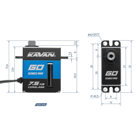 Servo - GO-1020MG (0.08s/60°, 7.5kg.cm) - FLASH RC