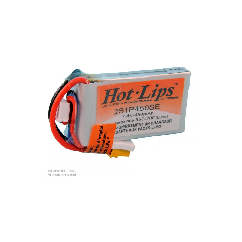 Baterías propulsión aviones RC - PACK LiPo HOT LIPS 7,4V 450mAh 2S1P XT30 - FLASH RC