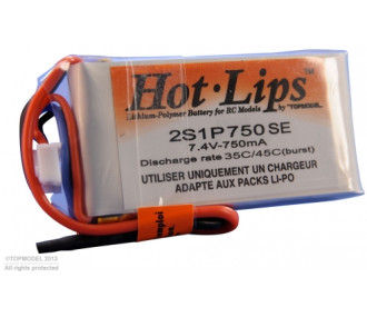 Batteries de propulsion avions RC - PACK LiPo HOT LIPS 7,4V 750mAh 2S1P XT60 - FLASH RC