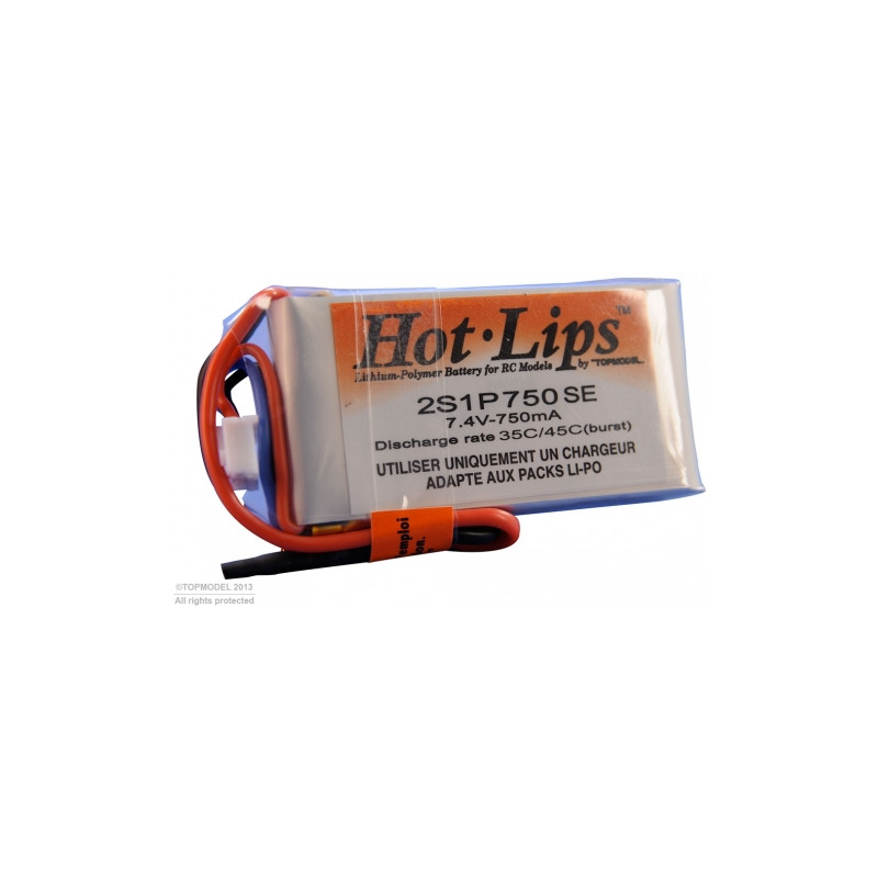 RC aircraft propulsion batteries - PACK LiPo HOT LIPS 7,4V 750mAh 2S1P XT60 - FLASH RC