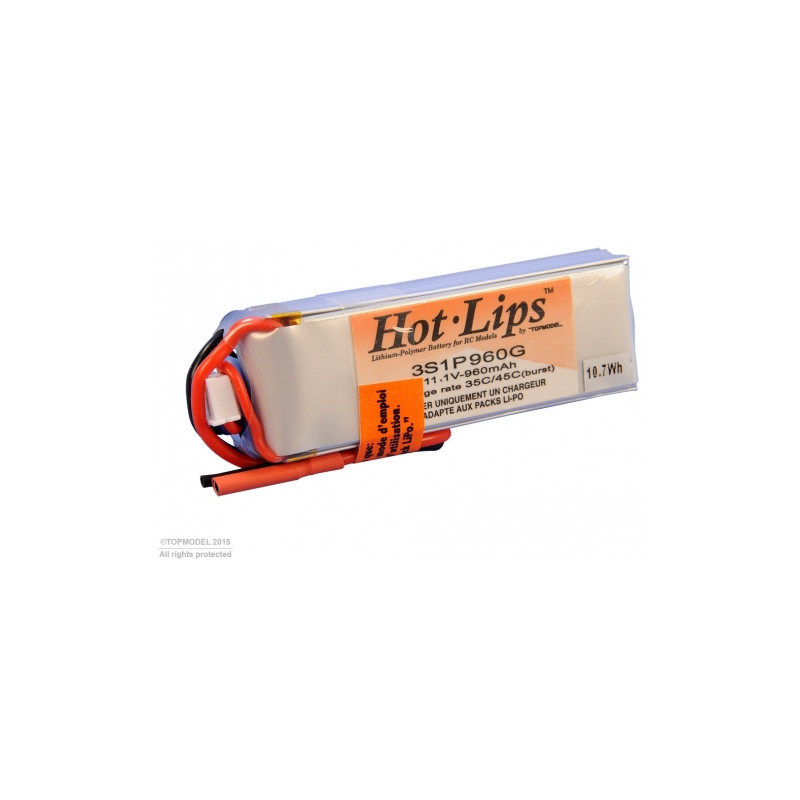 RC aircraft propulsion batteries - PACK LiPo HOT LIPS 7,4V 960mAh 2S1P XT60 - FLASH RC