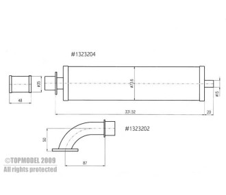 Pipes/brides d'échappement - PIPE pour MVVS#1323204 58/116cc droit - FLASH RC 2
