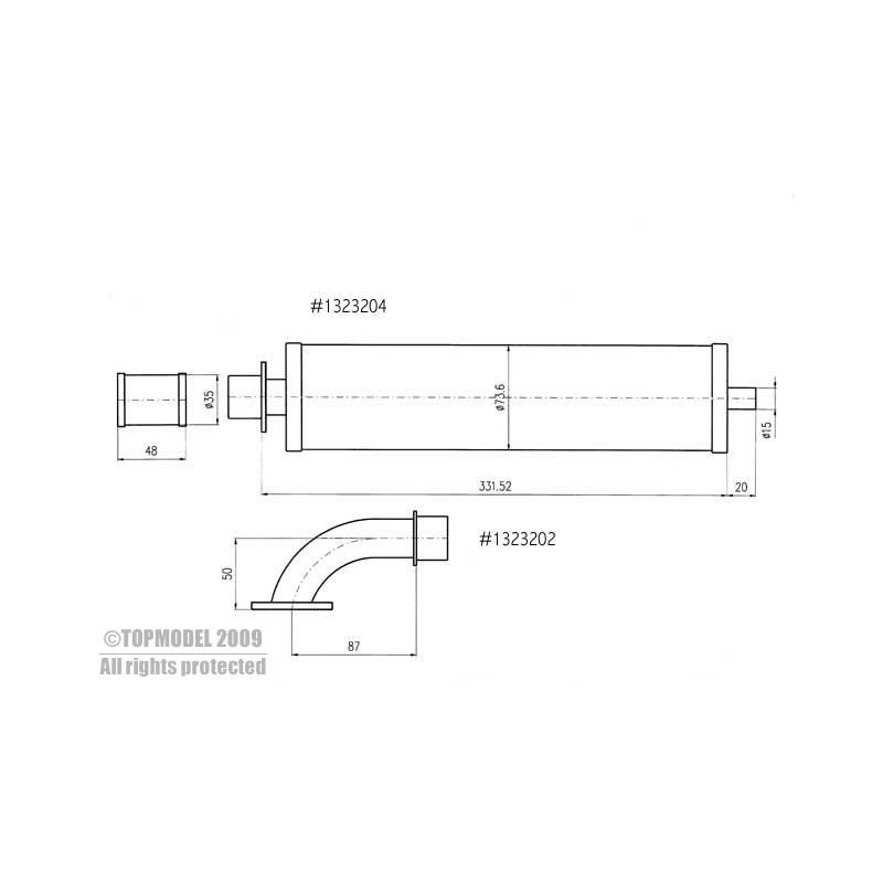 Pipes/brides d'échappement - PIPE pour MVVS#1323204 58/116cc droit - FLASH RC