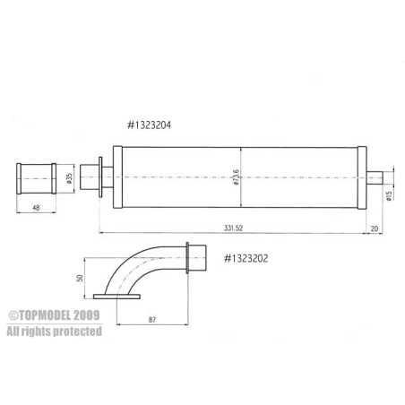 Pipes/brides d'échappement - PIPE pour MVVS#1323204 58/116cc droit - FLASH RC