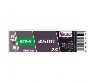 RC aircraft propulsion batteries - Lipo Hacker TopFuel Eco-X MTAG 2S 7.4V 4500mAh 20C XT90S socket - FLASH RC