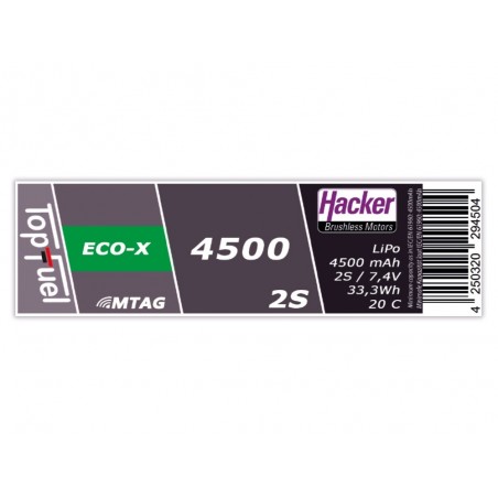 Batteries de propulsion avions RC - Batterie Lipo Hacker TopFuel Eco-X MTAG 2S 7.4V 4500mAh 20C Prise XT90S - FLASH RC
