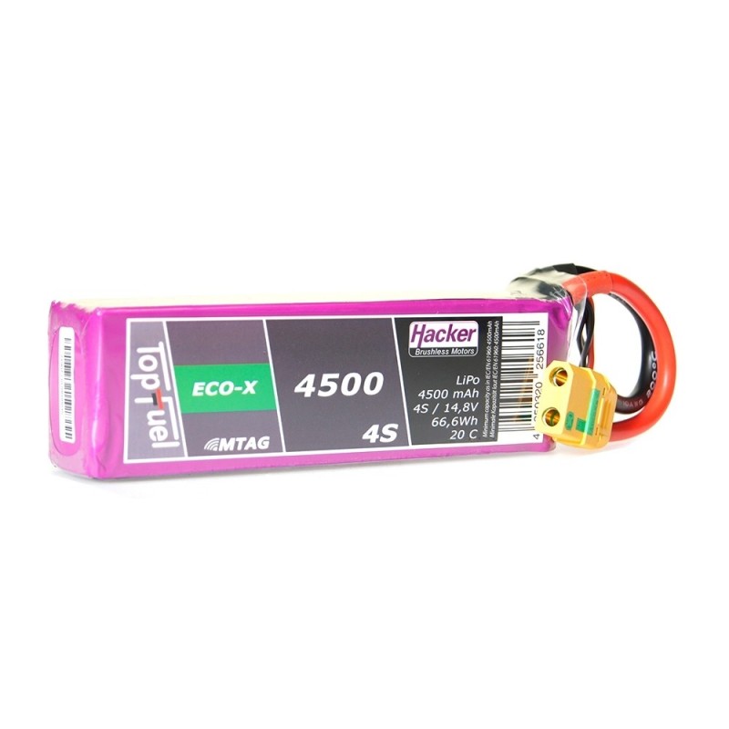 Batterie di propulsione per aerei RC - Lipo Hacker TopFuel Eco-X MTAG 2S 7.4V 4500mAh 20C XT90S presa - FLASH RC