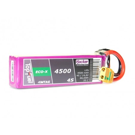 Batterien für den Antrieb von RC-Flugzeugen - Lipo-Akku Hacker TopFuel Eco-X MTAG 2S 7.4V 4500mAh 20C Prise XT90S - FLASH RC
