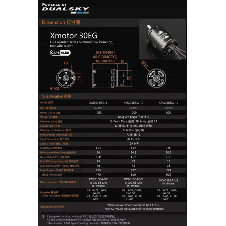 Moteur Dualsky XM3045EG-8 (120g, 1250kV, 725W) - FLASH RC