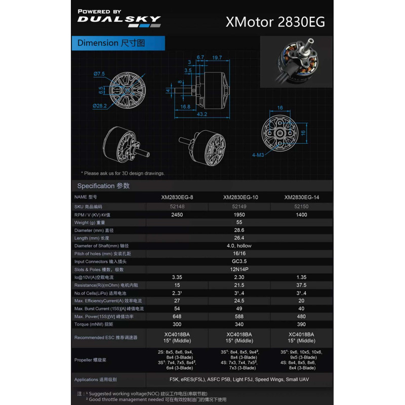 Moteur Dualsky XM2830EG-14 (55g, 1250kV, 480W) - FLASH RC