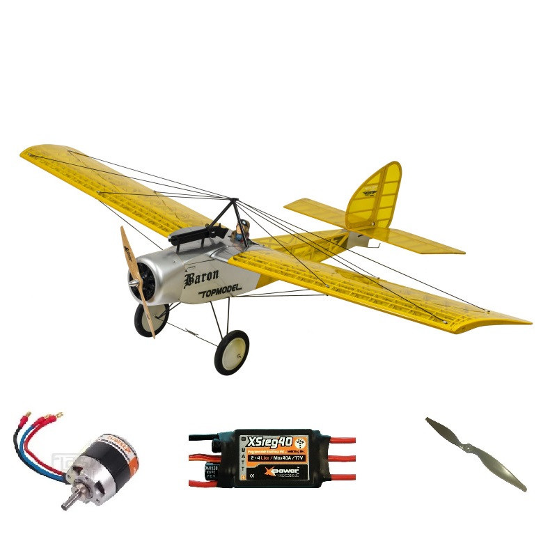 Pack Flugzeug Ecotop Baron Gelb ARF ca.1.57m mit Motorisierung - FLASH RC